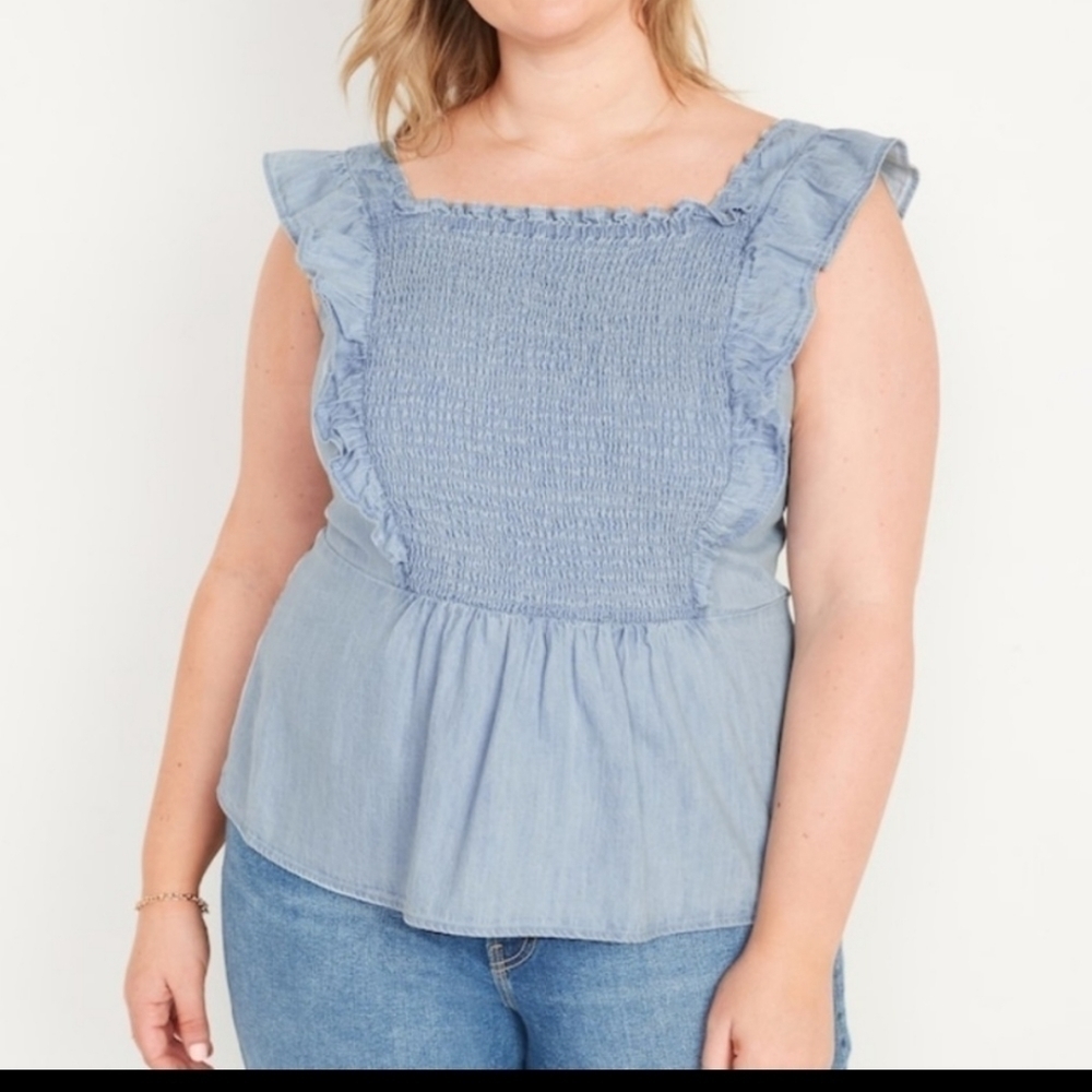 Smocked Ruffle Chambray Jean Top Size XL